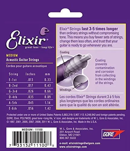 Оригинальные струны Elixir 11100 Polyweb 80/20 бронзовые для акустической гитары. 013 . 056
