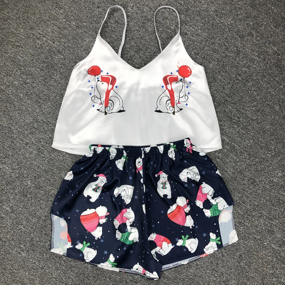 

Summer ice silk sexy girl v-neck vest shorts pajamas two-piece household to take