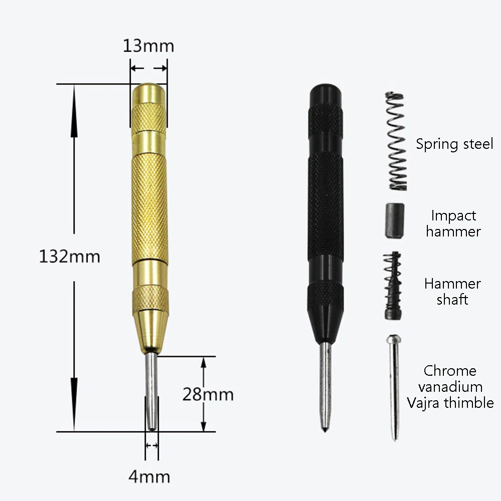 5 Inch Spring Loaded Center Punch Tool - Automatic Punching for Woodworking, Metal, and Drill Bits - Precision Dent Marker and Pin Punch image 3