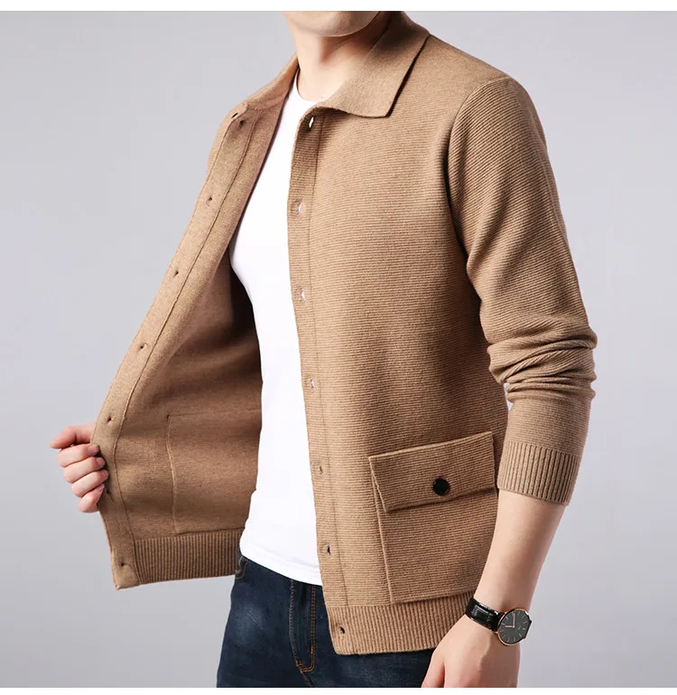Кашемировый шерстяной вязаный мужской повседневный плотный кардиган свитер