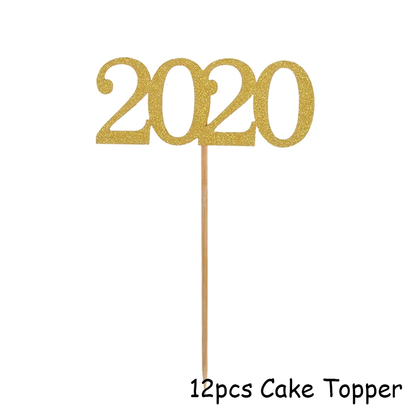 12pcs Cake Toppers Рождественские украшения для дома счастливый год вечерние украшения черный баннер для фотокабинки рамка реквизит Navidad Nordica - Цвет: 12pcs Cake Toppers