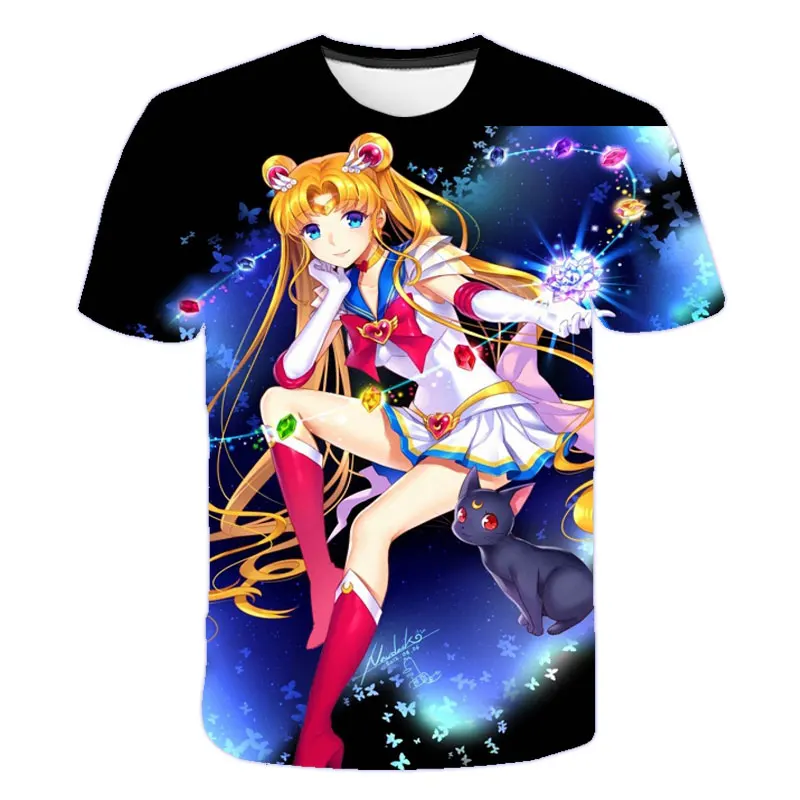 

Summer T-shirt Japan Anime Sailor Moon Tshirts Girl T Shirt Kids Clothes Crew neck Tee Shirts Boy Short Sleeve Tops Tees