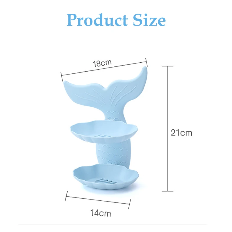 

Mermaid Fish Shape Double Layers Bathroom Shower Soap Container Dish Box Self Adhesive Sucker Wall Draining Shelf Dispenser