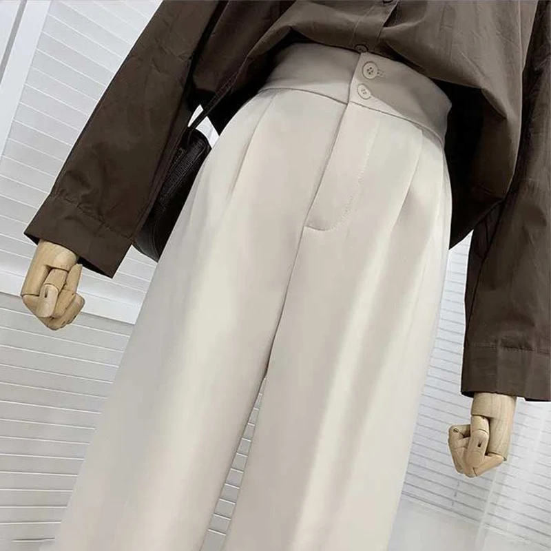 

Women 2021 Summer Elegant Fashion Office Side Pockets Solid Straight Pants Vintage High Waist Zipper Female OL Slim Trousers
