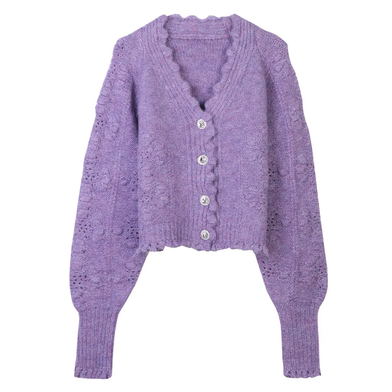 

Autumn and Winter Women Knitted Coat V-neck Solid Color Thick Slim Knit Long Sleeve Cardigan Casual Comfortable Sweater