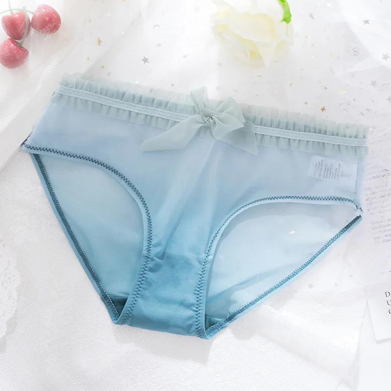 

Roseheart Fashion Blue Pink Cotton Bottom Lace Mid Waist Panties Underwear Lingerie Women Briefs Underpants Transparent M L XL