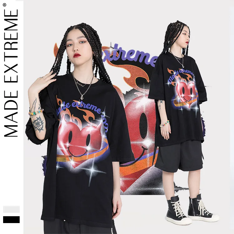 

MADEEXTREME Heart Oversized t shirt harajuku mens clothing Streetwear Men Hip Hop Harajuku Cotton Casual Summer tops tee 2258