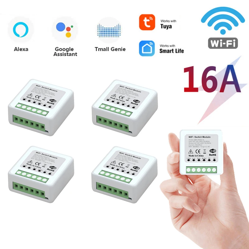 

16A Tuya Wifi Mini DIY Smart Switch Led Light Smart Life Push Module Support Voice Relay Timer Work With Google Home Alexa
