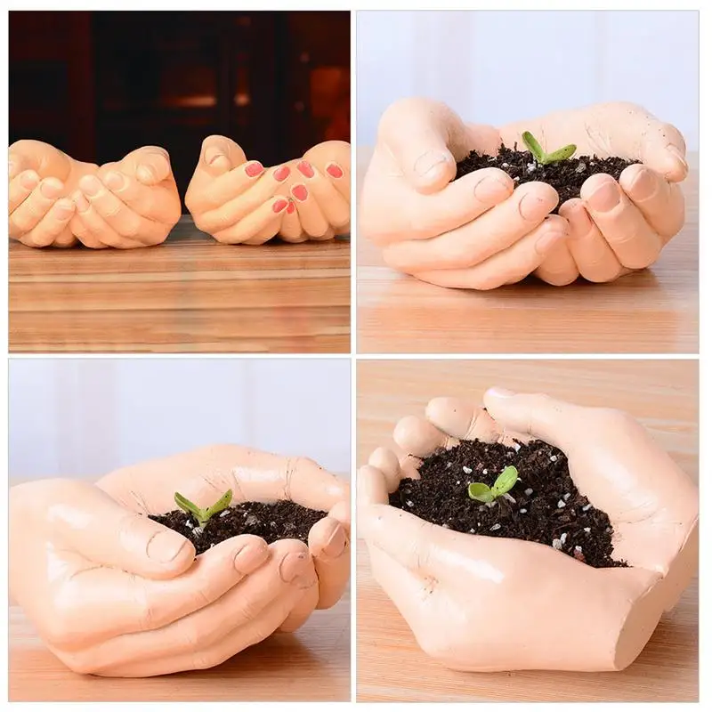 

1Pc Hand Shaped Flowerpot Resin Succulent Plant Potted Flowerpot Decor Home Office Desktop Plant Pot