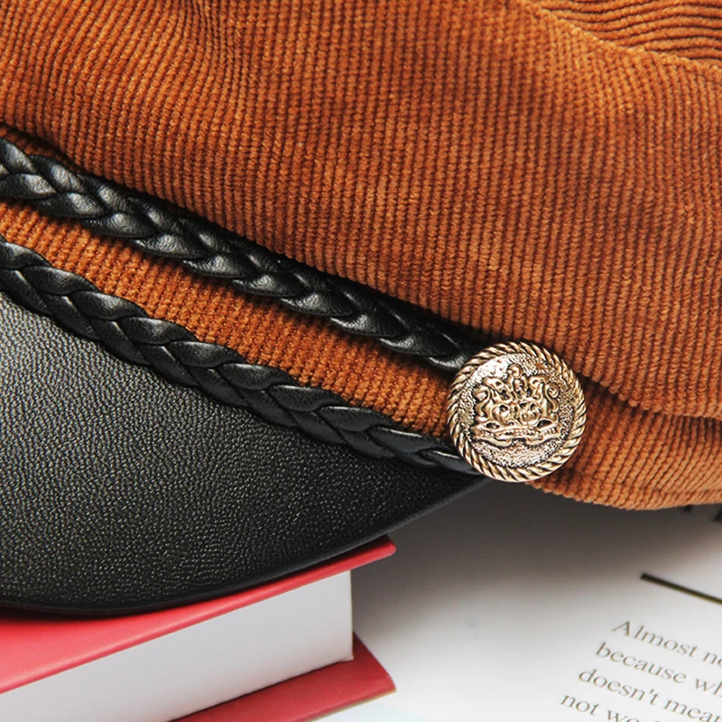 Зимние шапки для женщин шляпа в стиле милитари Вельветовая восьмиугольная кепка