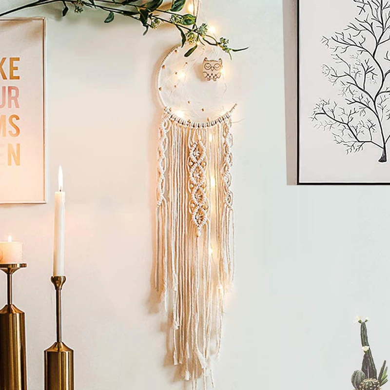 

Wall Dream Catcher Led Handmade Dreamcatcher Braided Wind Chimes Art for Room Decoration Hanging Home Bohemian Decor Poster