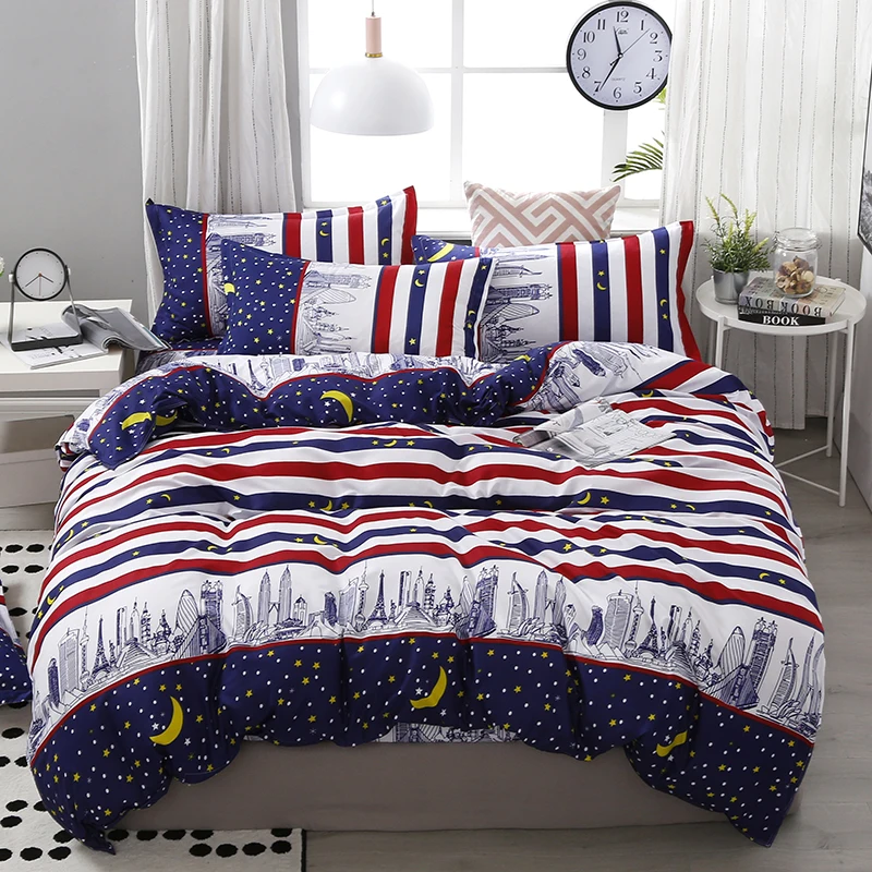

3/4pcs/Set Geometric Pattern Cotton Comforter Bedding Set Black Bed Linen Duvet Cover Set Grey No Filler Home Textile
