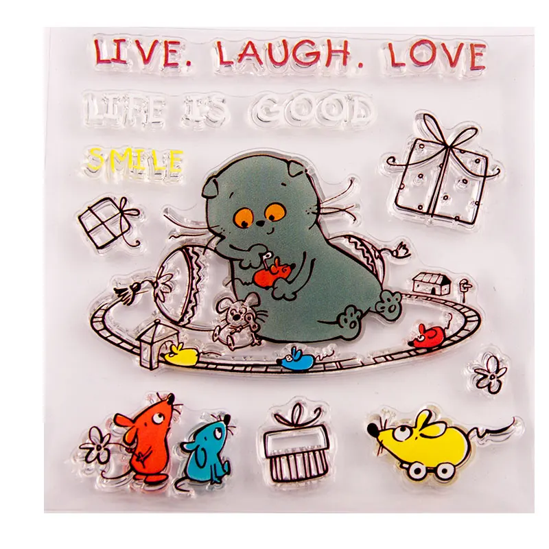 

YINISE Silicone Clear Stamps CUTTING DIES For Scrapbooking Cat mouseSTENCIL DIY PAPER Album Cards MAKING CRAFT RUBBER Stamp MOLD