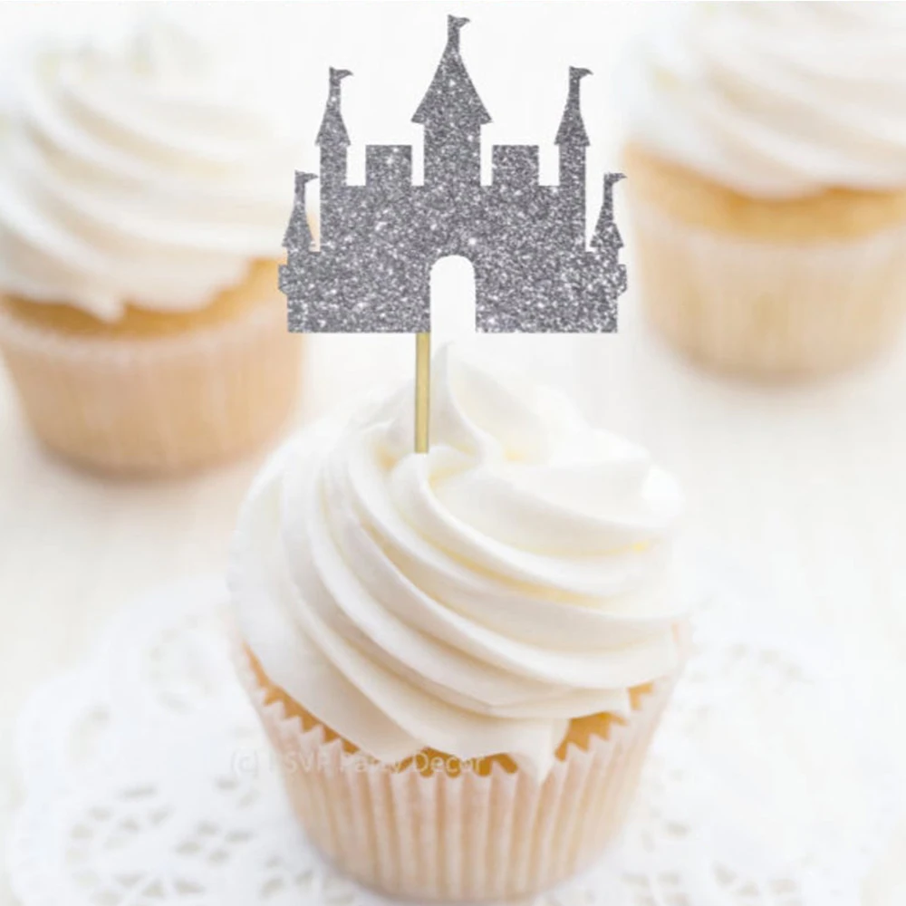 

Castle Cupcake Toppers, Glitter Castle Food Picks, Princess Party Decorations, Princess Themed Birthday Decor