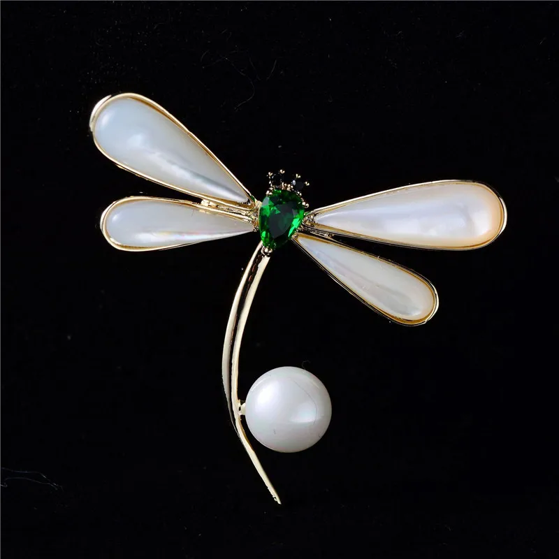 

OKILY Delicate Corsage Natural Shell Dragonfly Brooches Fashion Pearl Insect Brooch Pin Suit Accessories for Men and Women Gift