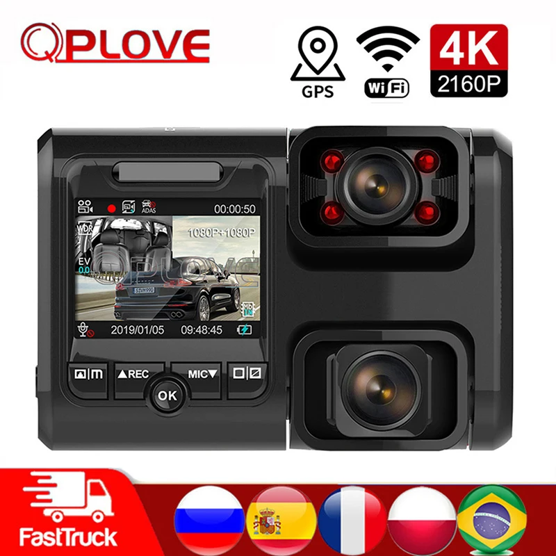 QPLOVE 4K Автомобильный видеорегистратор HD 2160P gps видеорегистратор двойная подвижная камера и сенсор sony с беспроводной Wi-Fi супер ночного видения авто рекордер