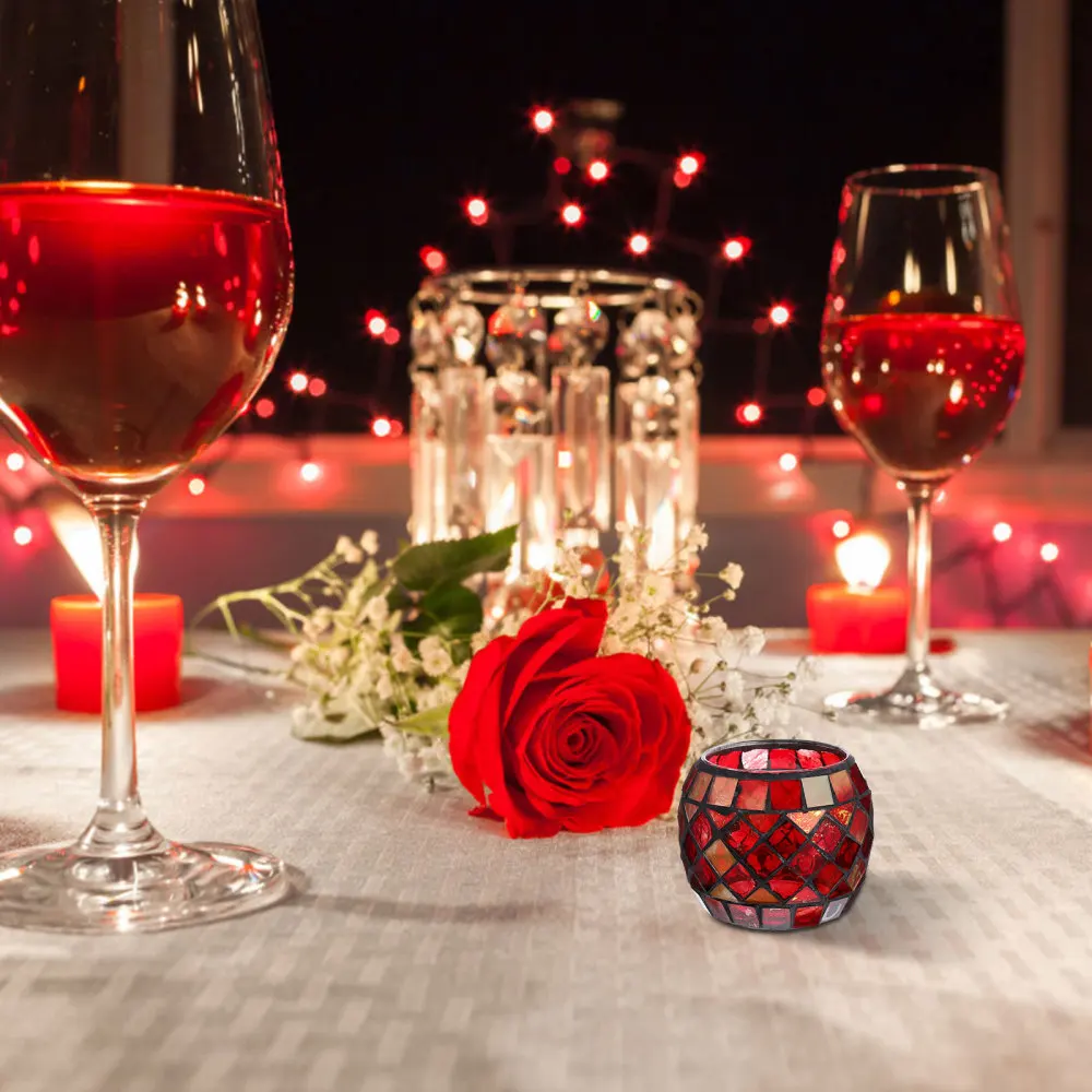 

Romantic Glass Candle Holder Mosaic Tea Light Holder without Candle