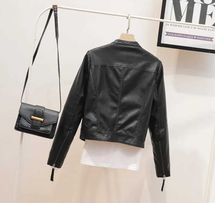 Loose Fit Big Size Asymmetrical Pu Leather Jacket New Lapel Long Sleeve Women Coat Fashion Spring Autumn 2021
