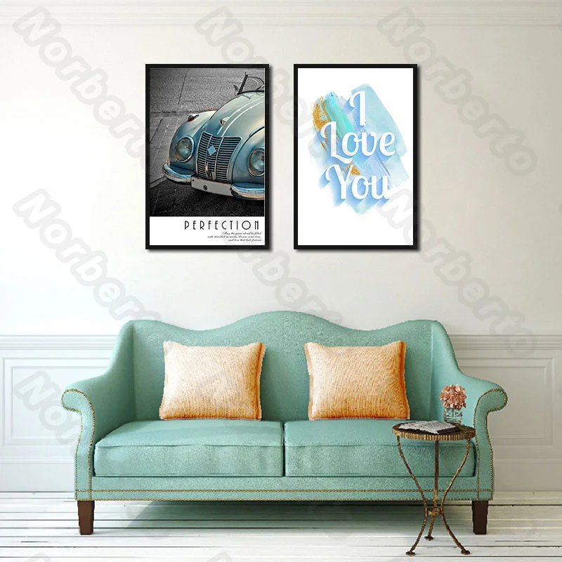

Modern Abstract Style Canvas Painting Wall Poster Green Car Art Letters I Love You Carrousel for Living Room Bedroom Decoration