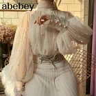 Женская сетчатая блузка с бусинами, Элегантная блузка из сетчатой ткани с пуговицами из жемчуга, Новинка осени 2022