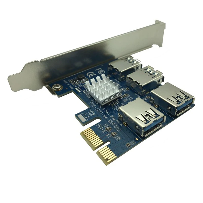 PCI-E к адаптеру 1 поворот 4 PCI-Express слот 1x 16x USB 3 0 Mining Special Riser Card PCIe конвертер для BTC Miner |