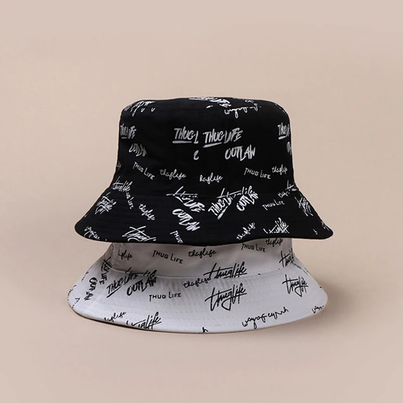 

Summer Bucket Hat Women English Letters Double Side Cotton Reversible Sun Protection Cap Men's Panama Hat gorro de pescador