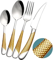 gold stainless steel cutlery hammered silverware set 1810 golden plated flatware tableware set mirror polished dishwasher safe