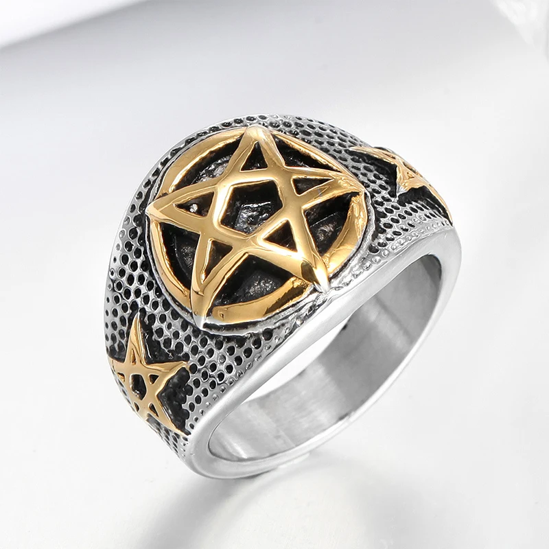 

Vintage Five-Pointed Star Stainless Steel Ring Trendy Fashion Punk Men's Jewelry Accessories Personalized Gifts Wholesale