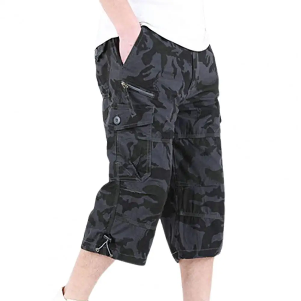 

Stylish Zipper Closure Capri Pants Elastic Waist Casual Multi Pockets High Waist Straight Cargo Shorts Streetwear