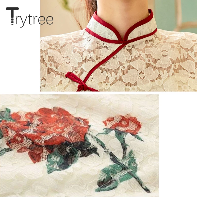 Trytree/осеннее женское платье повседневный кружевной воротник стойка принт футляр