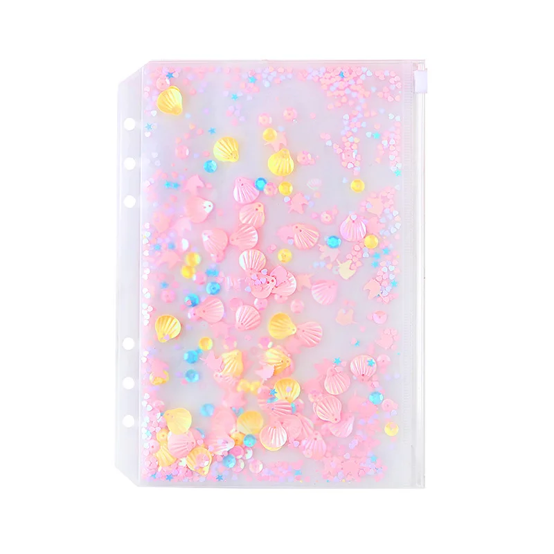 

Pink Sequin Petal Transparent PVC A5 A6 Loose-Leaf Document Bag File Folder Stationery Organizer