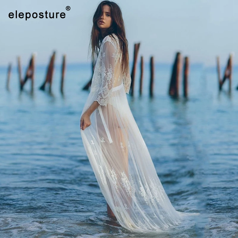 2021 Сексуальная накидка на бикини Женская кружевная Пляжная с вышивкой длинное