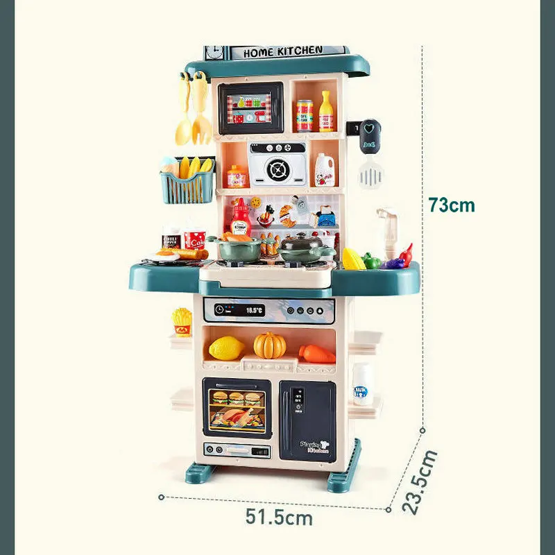 

73cm Simulation Spray Sound Lighting Kids Toy Kitchen Utensils Sets Cooking Table Children Toys For Girls 3-8 Years Old