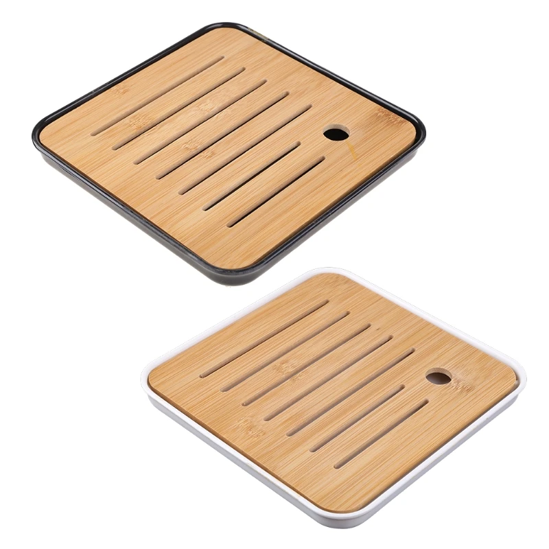

P82C Square Simple Dry Soak Tea Tray Eco-Friendly Wooden Drainage Water Storage Kung Fu Tea Board Table High Quality Room Tools