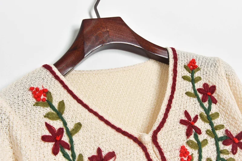 

Crochet Flowers Crop Tops Women Short Cardigan for Summer 2020 V-Neck Single Breasted Short Sleeve Loose Short Sweater Cardigan