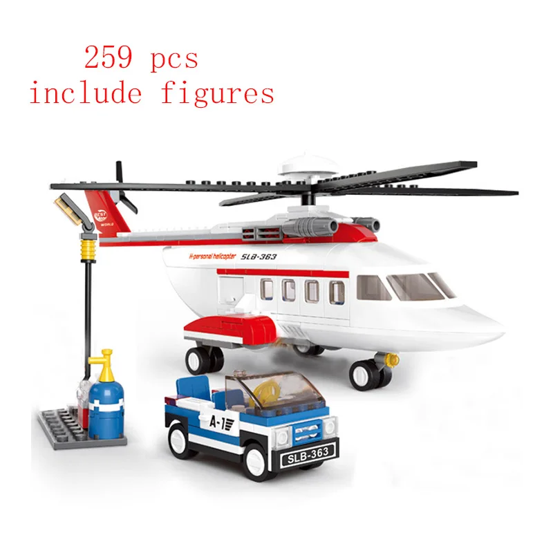 

City Series Aviation Private Helicopter Airport Airplane Set Mini Car Figures DIY Model Building Blocks Toys for Children Gifts