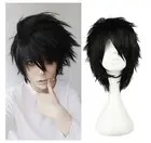 Парик для косплея аниме Death Note L, термостойкий синтетический с короткими черными волосами L.Lawliet, с шапочкой