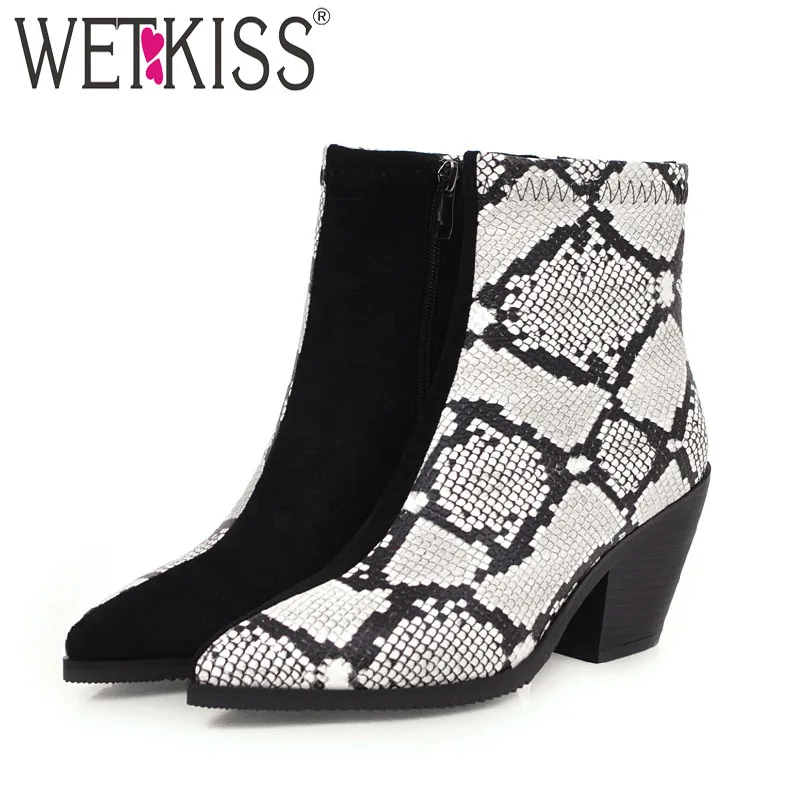 Женские ботильоны из змеиной кожи на высоком каблуке с острым носком|Женские