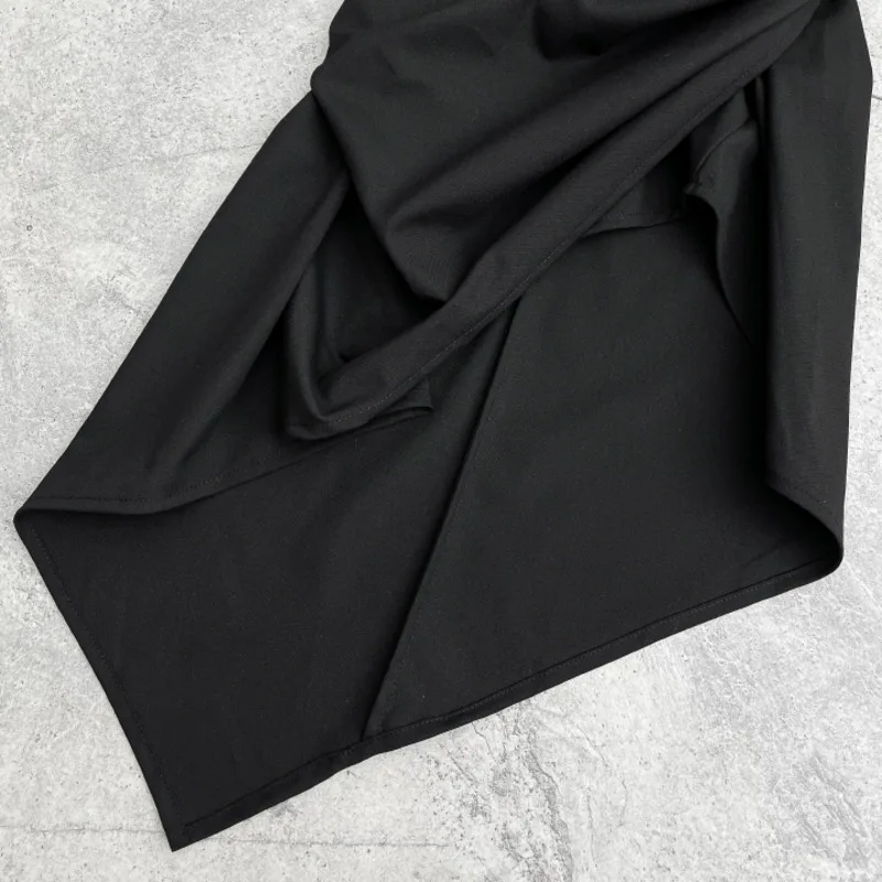 

DEAT Women Black Patchwork Asymmetrical Folds High Waist Dress New Stand Neck Sleeveless Slim Fit Fashion Tide Summer 2021 7E647