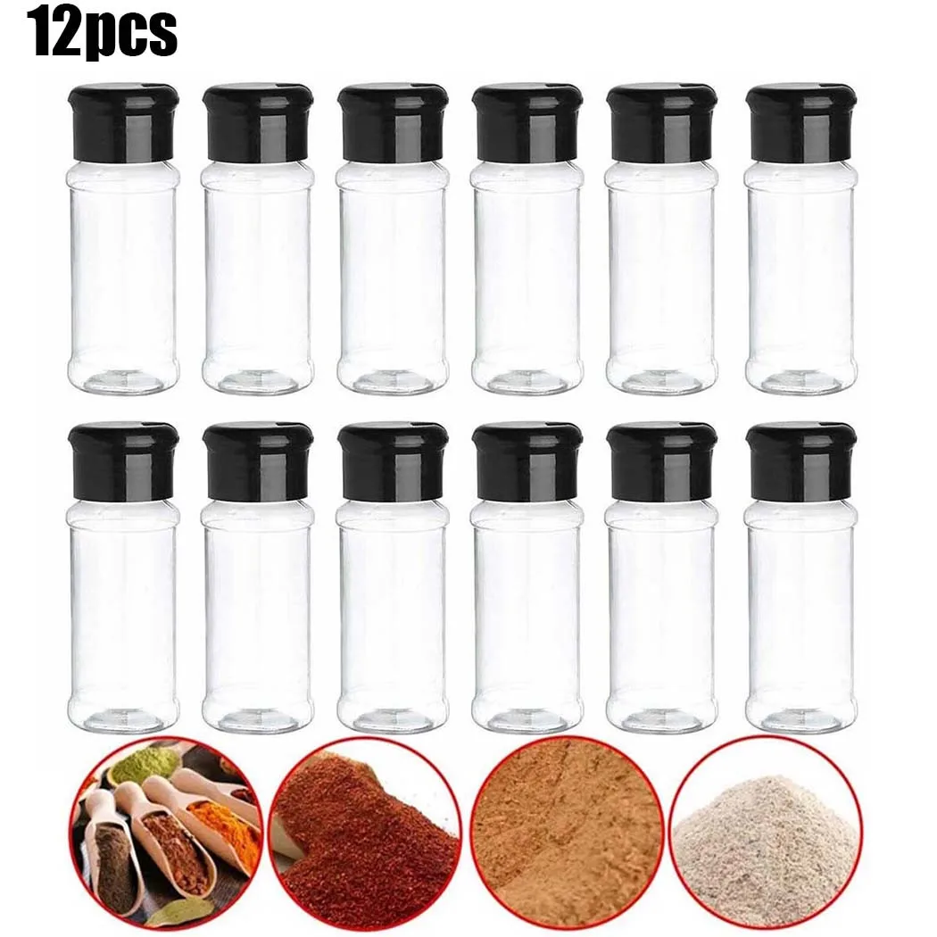 

12pcs Seasoning Jars For Spices Salt Pepper Shaker Seasoning Jar Spice Organizer Plastic Barbecue Condiment Kitchen Gadget Tool