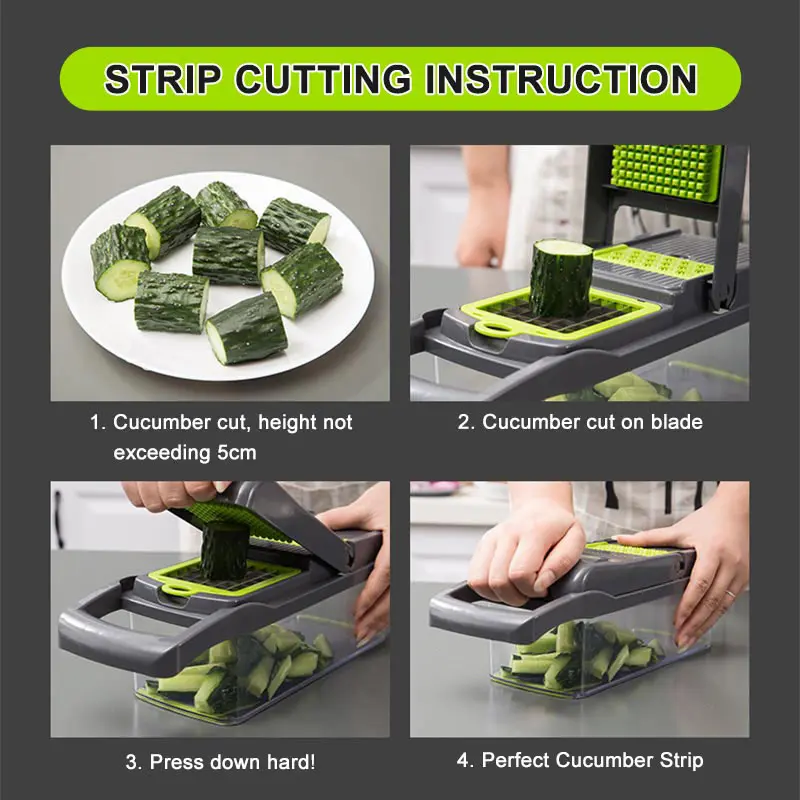 Cortador de Verduras Multifuncional 8 en 1 para Cocina, Pelador de Patatas y Rallador de Zanahoria, Herramienta para Cocinar con Hojas de Acero-4