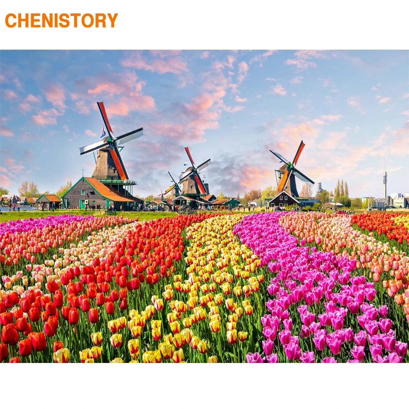 

CHENISTORY Framed Windmill Landscape DIY Painting By Numbers Acrylic Paint By Numbers Wall Art Picture Modern Home Decor 60x75cm
