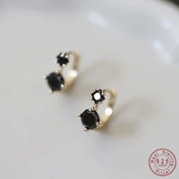 small cute geometric black cz stud earrings fashion 100 925 sterling silver punk studs ear for women jewelry gift