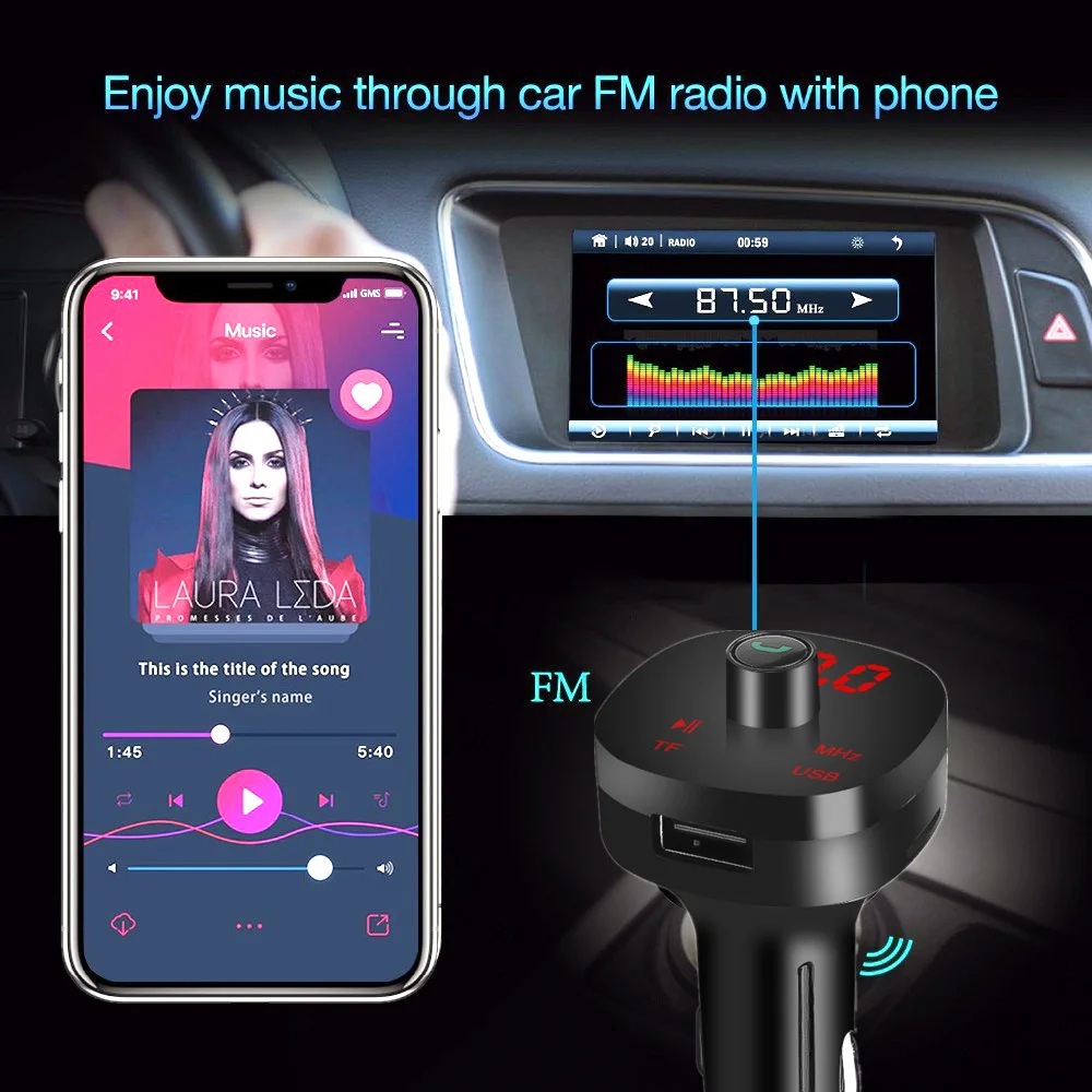 Автомобильное зарядное устройство USB с Bluetooth 3 1 А беспроводной FM-передатчик радио
