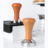 coffee powder hammer professional coffee hand tampers 515358mm pressing wooden handle coffee distributor with flat stainless