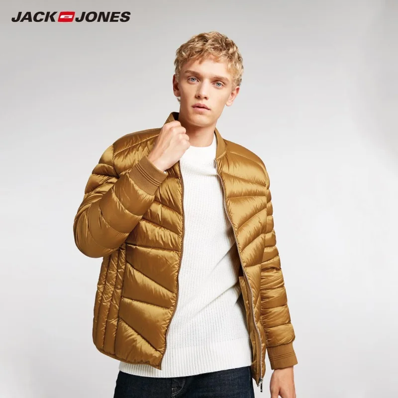 JackJones Для мужчин зимняя куртка Бейсбольным воротником короткая теплая куртка-пуховик 218412507