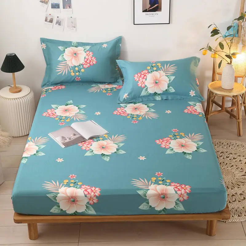 

Bonenjoy 1 pc 100%Cotton Mattress Cover Flower Printed Single Size Bed Linen Cotton Queen/King Bed Fitted Sheet with Elastic