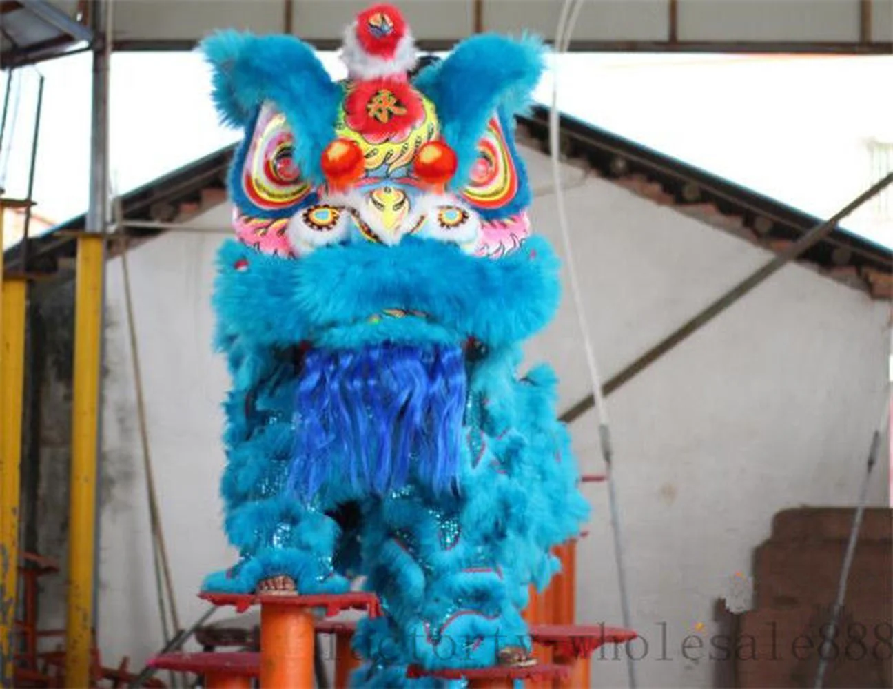 Китайский народный художественный костюм талисмана льва для танцев синяя шерсть