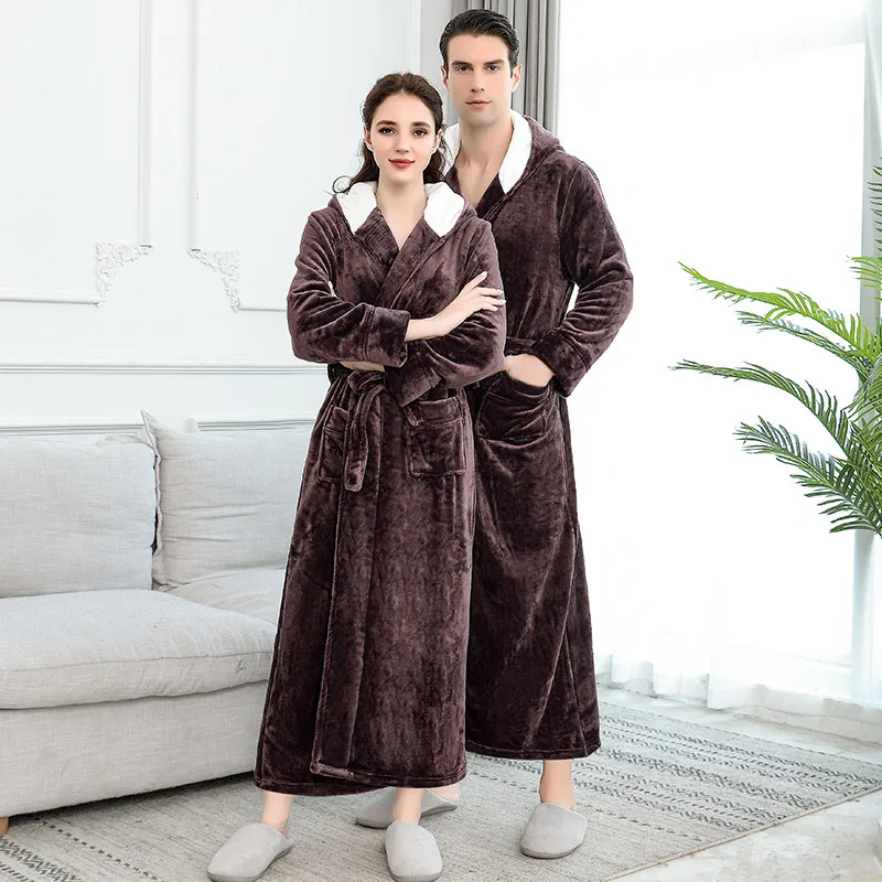 Новинка мужской зимний удлиненный плотный фланелевый теплый банный халат с