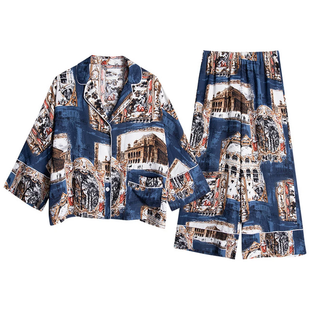 

Новинка 2021, Осенний эластичный костюм с абстрактным принтом, женская одежда для дома, штаны с длинным рукавом, домашняя одежда из 2 предметов...